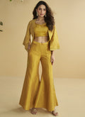 Vegaa Fashion Yellow Silk Embroidered Designer Palazzo With Jacket