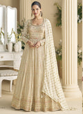 Vegaa Fashion Off White Georgette Embroidered Seroski Zarkan Anarkali Suit