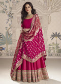 Vegaa Fashion Rani Pink Viscose Jacquard Silk Embroidered Gown With Viscose Dupatta