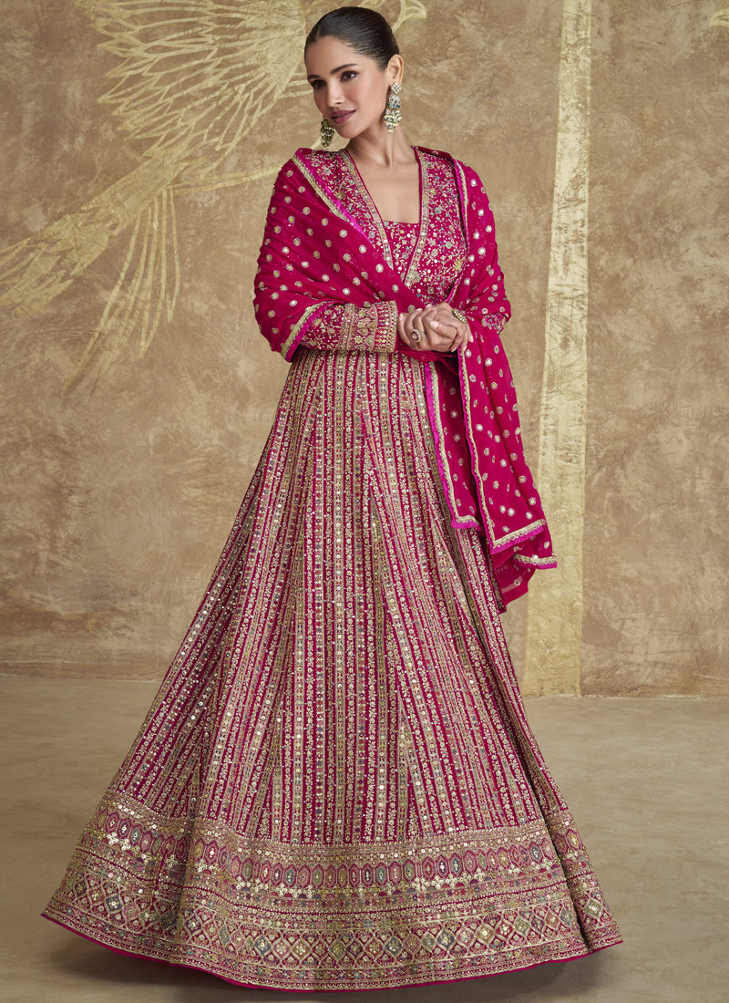 Vegaa Fashion Pink Real Georgette Embroidered Anarkali Suit