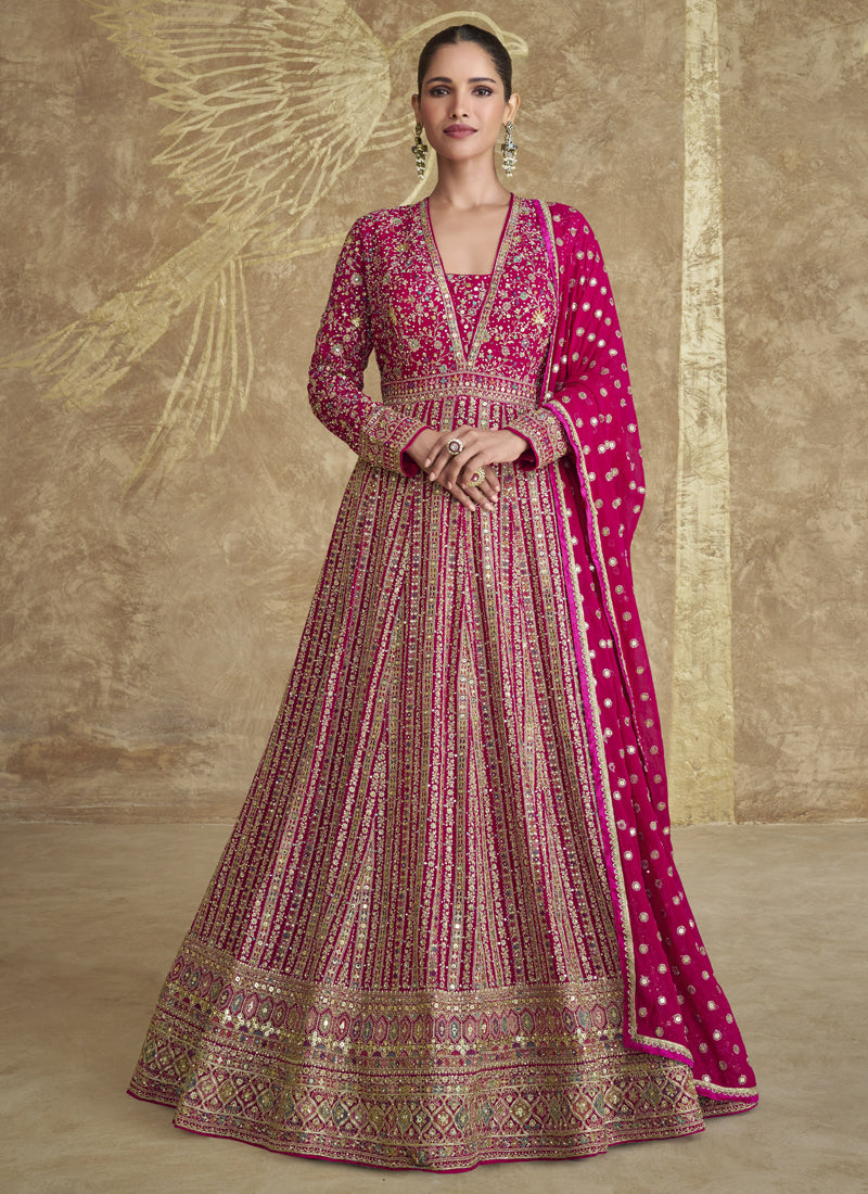 Vegaa Fashion Pink Real Georgette Embroidered Anarkali Suit