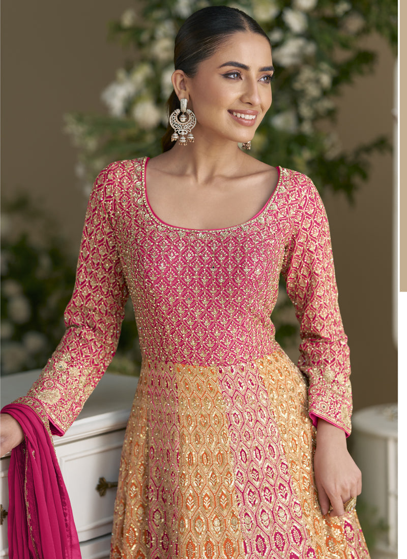 Vegaa Fashion Pink Embroidered Seroski Zarkan Gown With Embroidered Dupatta