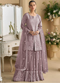 Vegaa Fashion Onion Pink Net Embroidered Sequin Designer Palazzo Suit