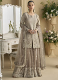 Vegaa Fashion Beige Georgette And Net Embroidered Beads Work Palazzo Suit