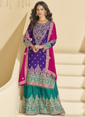Vegaa Fashion Violet Chinon Silk Embroidered Palazzo Suit