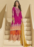 Vegaa Fashion Rani Pink Chinon Silk Embroidered Palazzo Suit