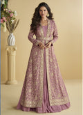 Vegaa Fashion Onion Pink Chinon Silk Embroidered Designer Gown With Shrug