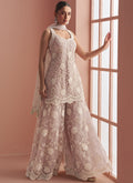 Vegaa Fashion Light Onion Pink Net Embroidered Beads Trendy Palazzo Suit