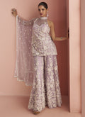 Vegaa Fashion Light Lavender Net Embroidered Beads Trendy Palazzo Suit