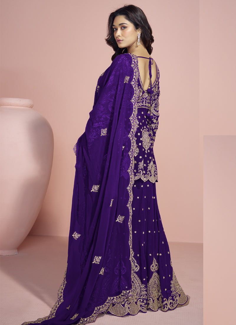 Vegaa Fashion Violet Georgette Embroidered designer Sharara Suit