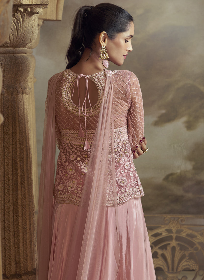 Vegaa Fashion Peach Net Embroidered Designer Palazzo Suit