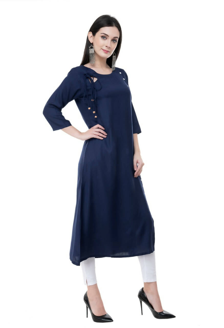 Women's Navy Kurti With Dori Tassels - G & A Apparels