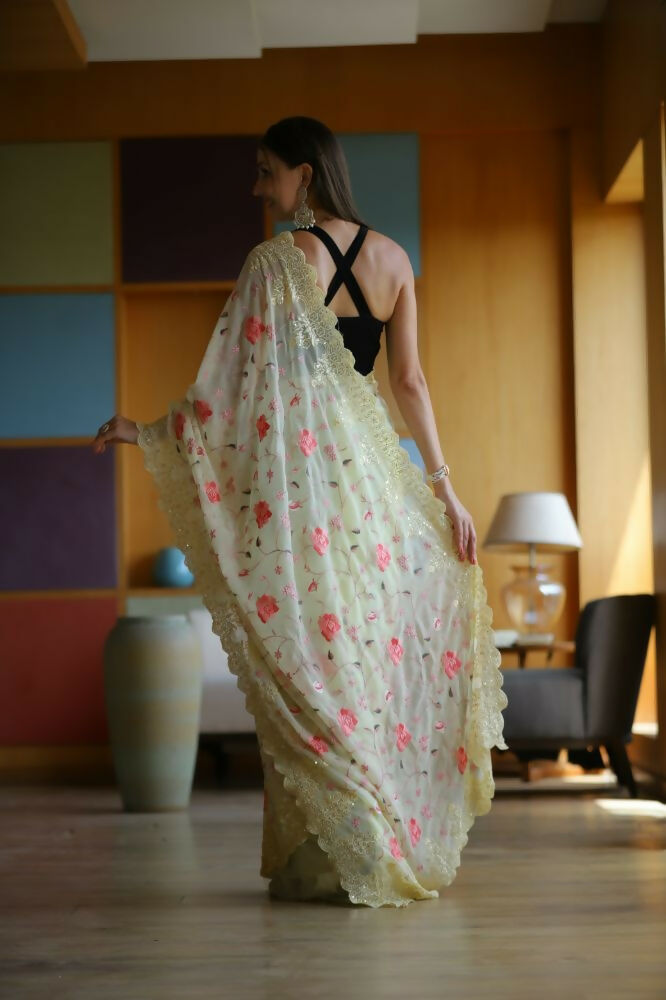 Vamsee Ashi Yellow Georgette Saree