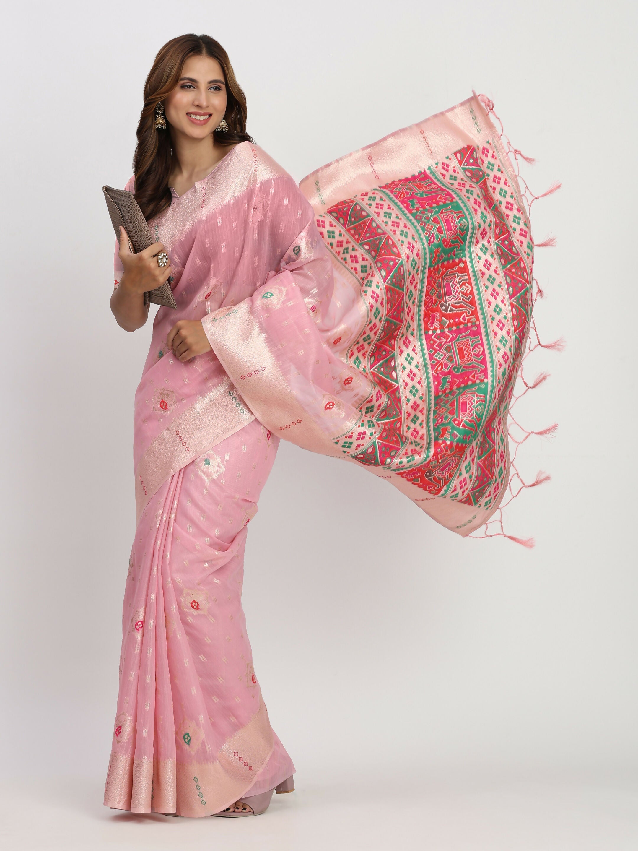 Shree Shyam Fashion Linen Cotton Light Pink Saree