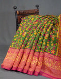 Shades Of Leaf Green Kalamkaari Design Semi Chanderi Saree With Contrast Blouse By Gayathri Reddy Designer Studio