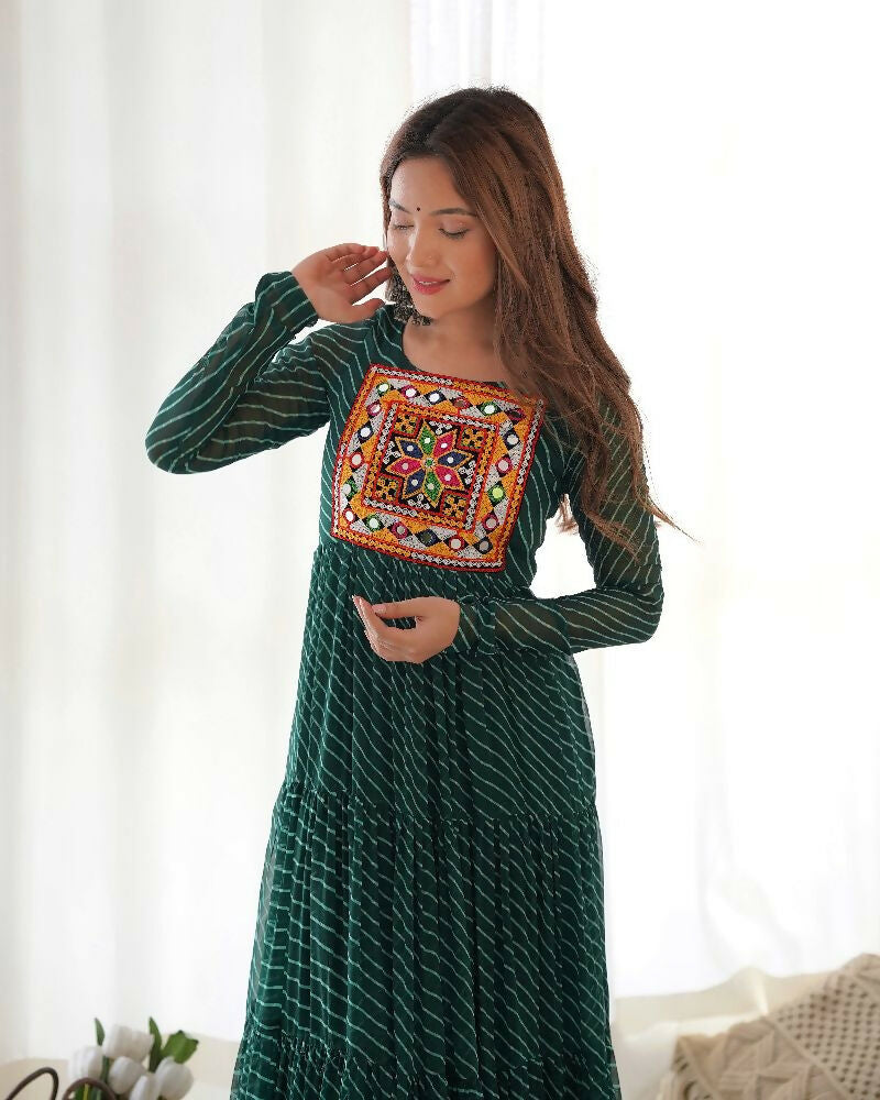 Joban Fashion Bottle Green Kurta Set Chanderi Sequence Embroidery Work