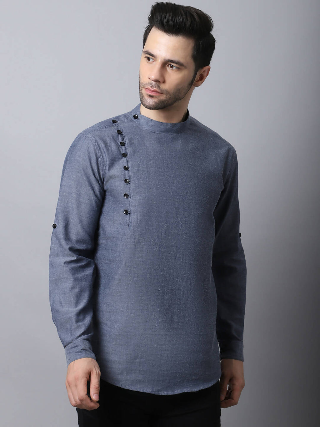 Even Apparels Grey Pure Cotton Men's Kurta With Side Placket