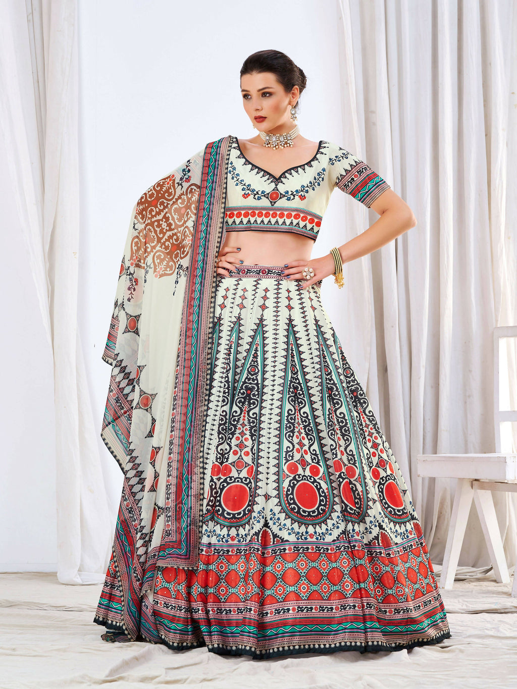 Wedding Designer White Chinon Lehengha Choli - Anbazaar