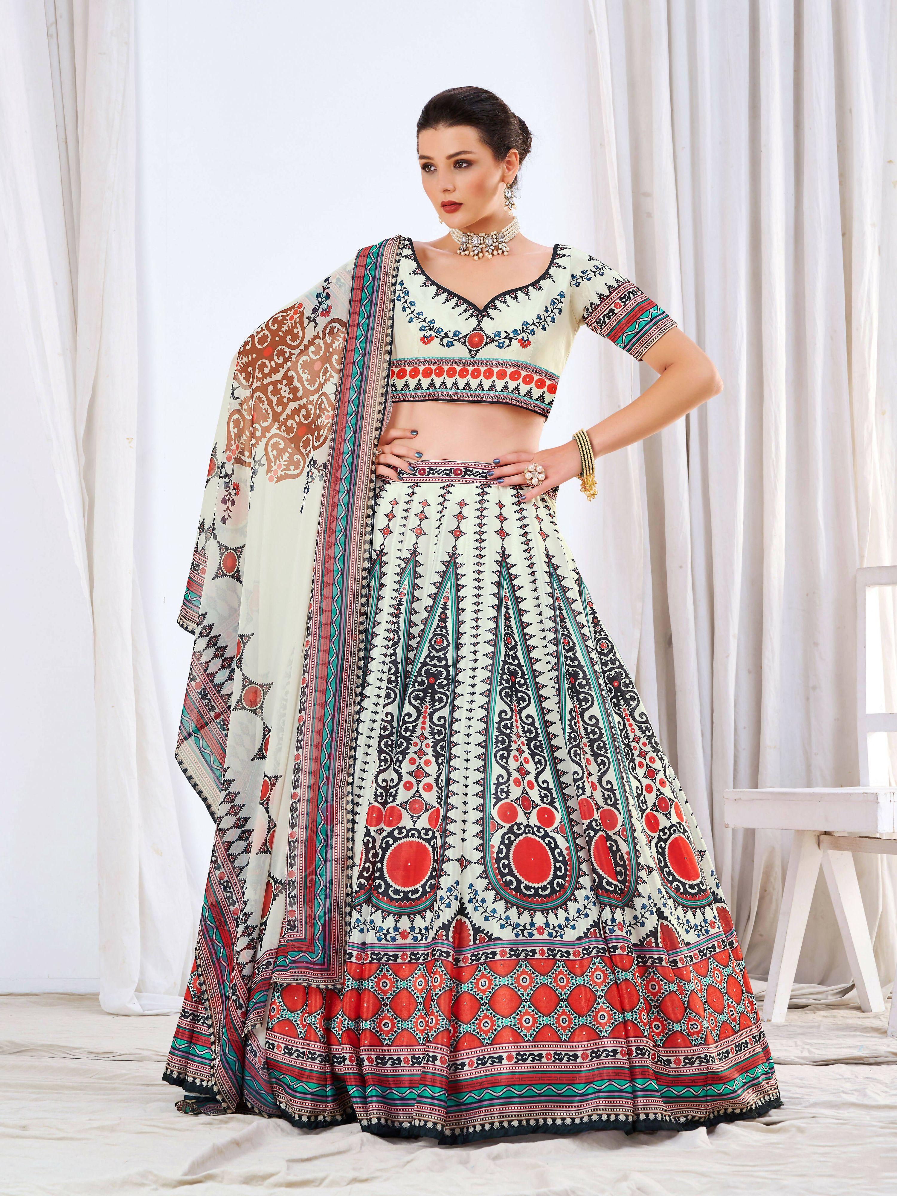 Wedding Designer White Chinon Lehengha Choli - Anbazaar