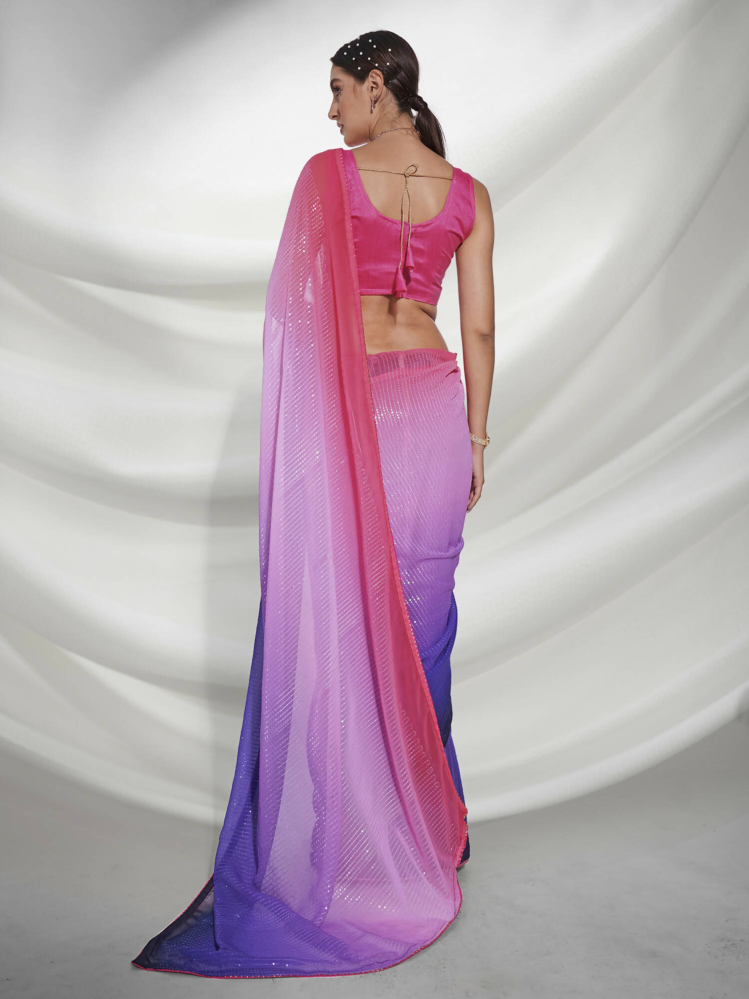 Pink Georgette Sequence Embroidery Saree With Unstitched Blouse Piece - Rajal