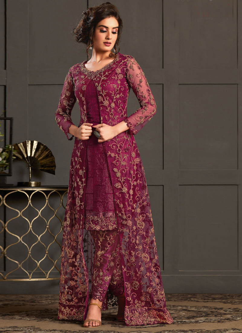 Vegaa Fashion Wine Heavy Net Embroiderd Pakistani Suit