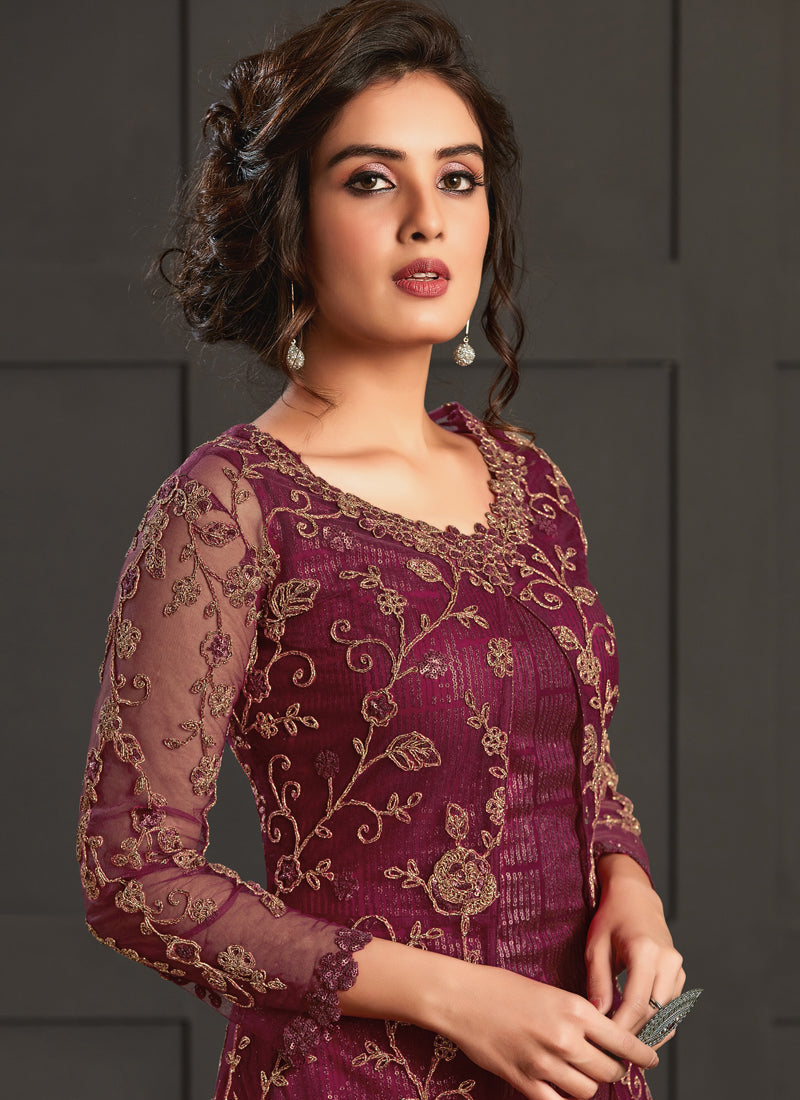 Vegaa Fashion Wine Heavy Net Embroiderd Pakistani Suit