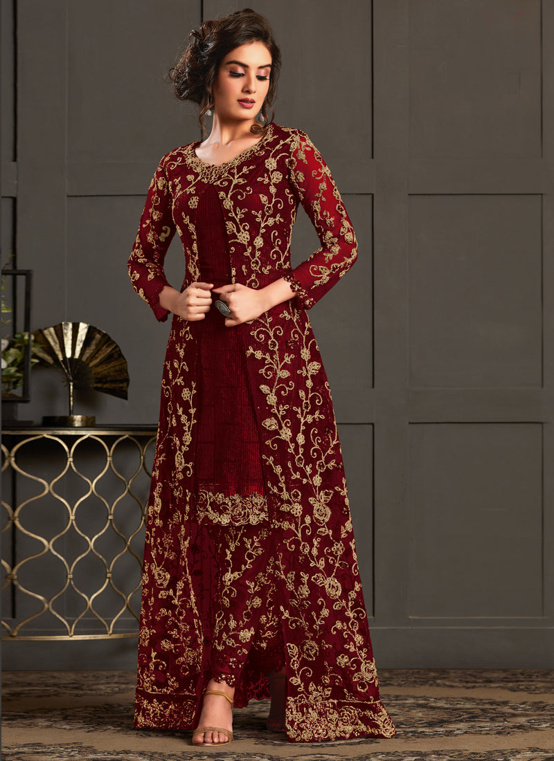 Vegaa Fashion Maroon Heavy Net Embroiderd Pakistani Suit