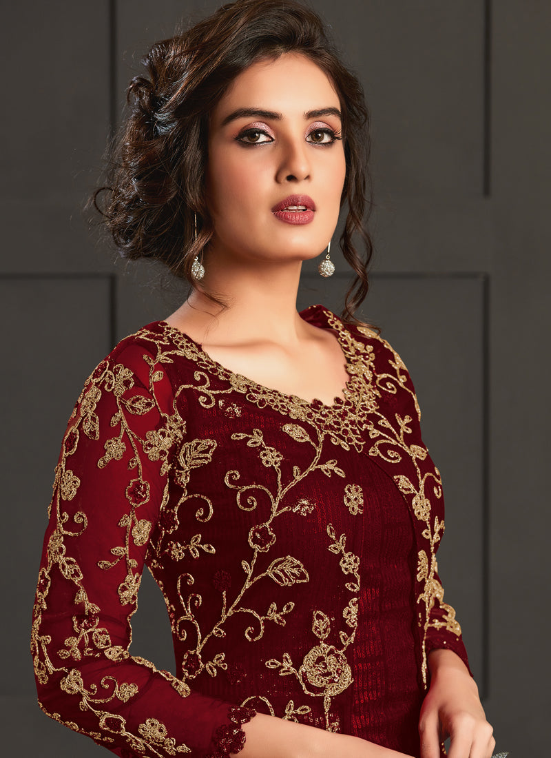 Vegaa Fashion Maroon Heavy Net Embroiderd Pakistani Suit