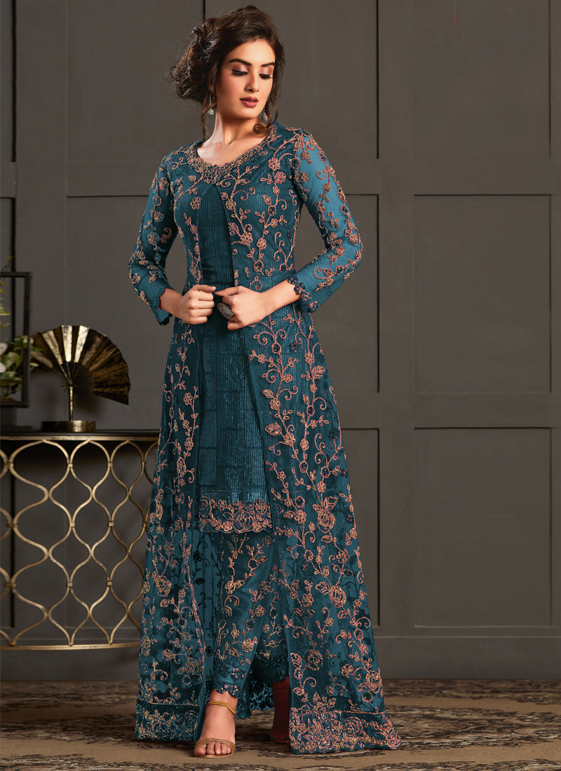 Vegaa Fashion Turquoise Heavy Net Embroiderd Pakistani Suit
