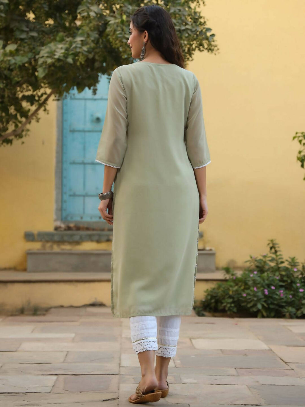 Juniper Women's Ltgreen Georgette Printed Kurta