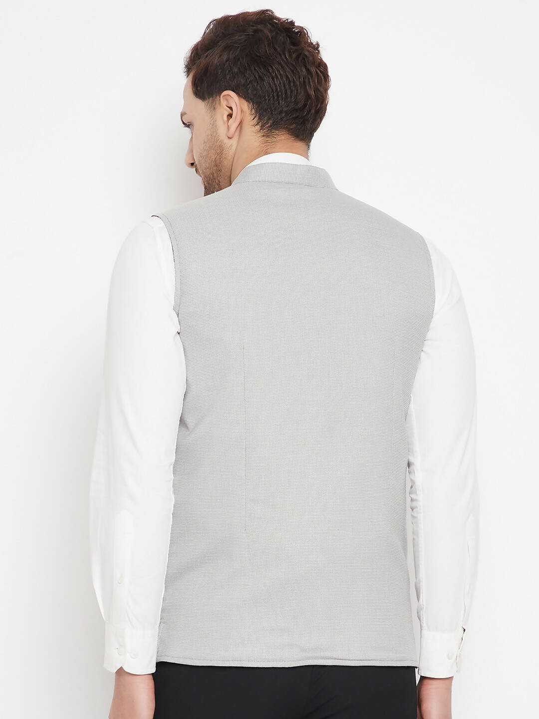 Even Apparels Grey Merino Men's Nehru Jacket-Contrast Lining-Free Pocket Square