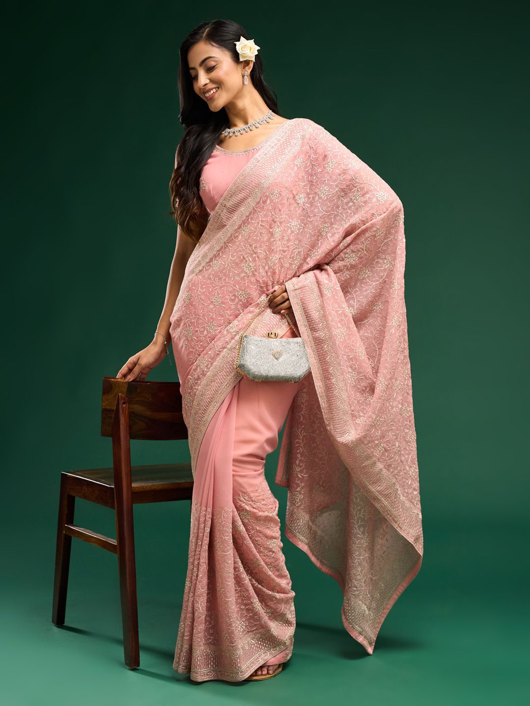 kasee Floral Embroidered Pure Georgette Saree