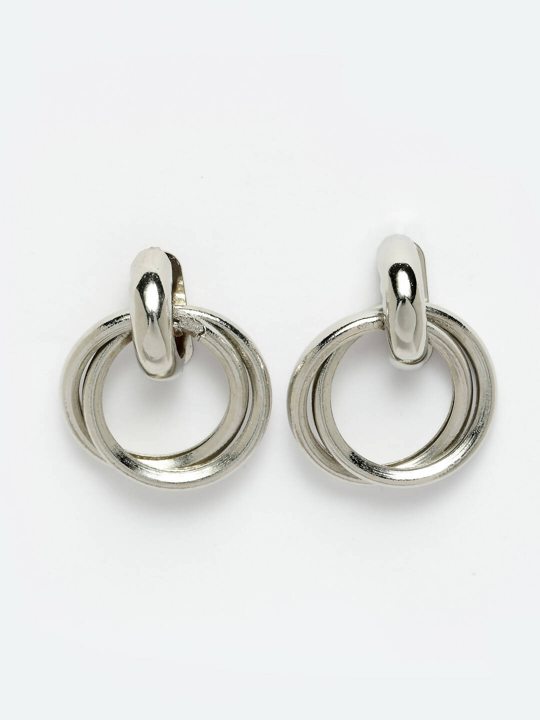NVR Women's Western Silver Plated Circular Metal Hoop Earrings