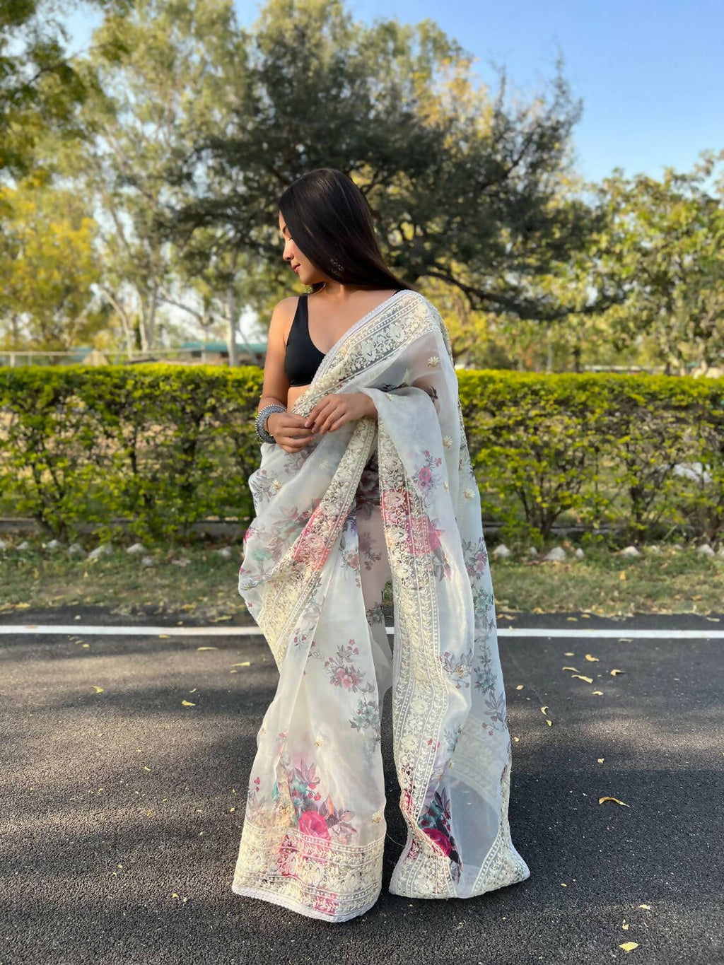 Vamsee White Organza Saree