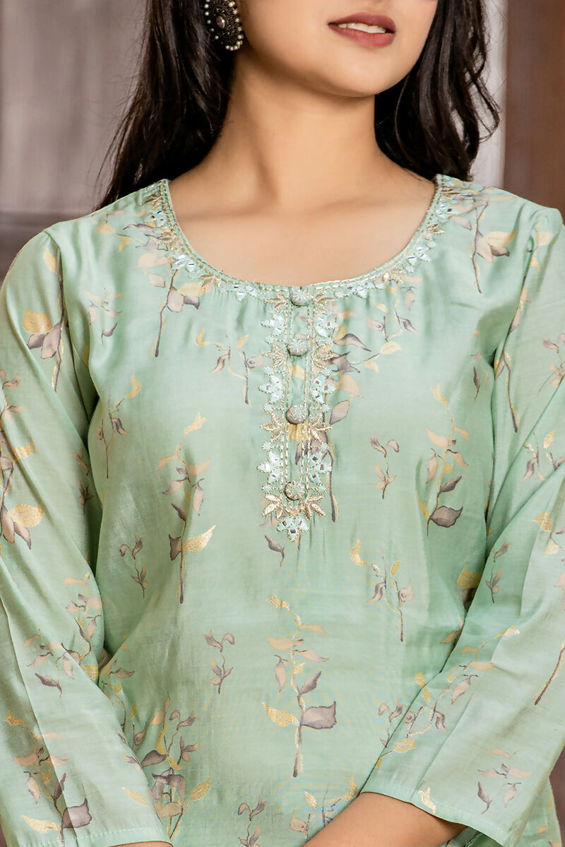 Kaajh Women's Sky Blue Printed Modal Silk Suit Set