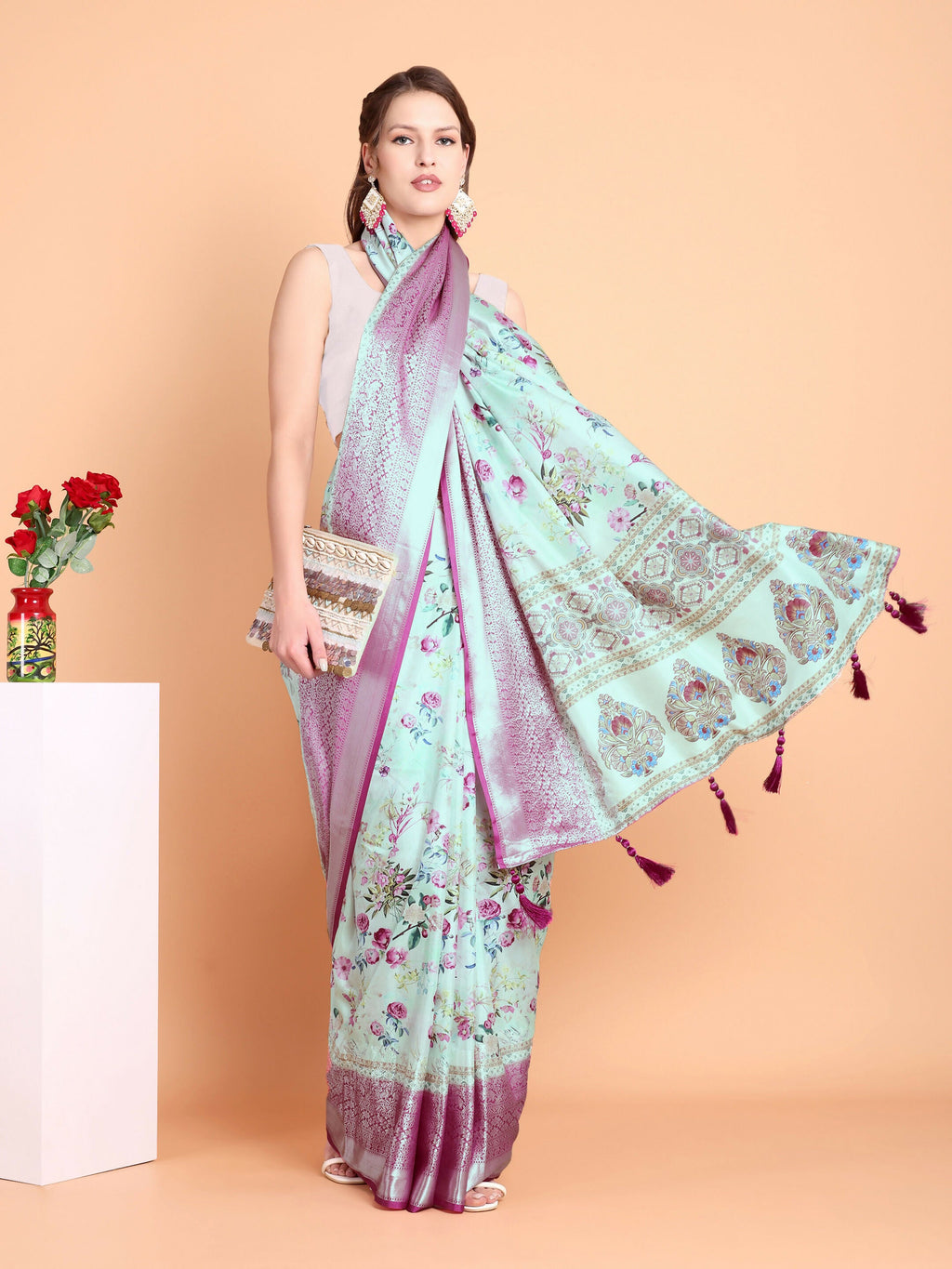 Vamsee Bhavi Pista Georgette Saree