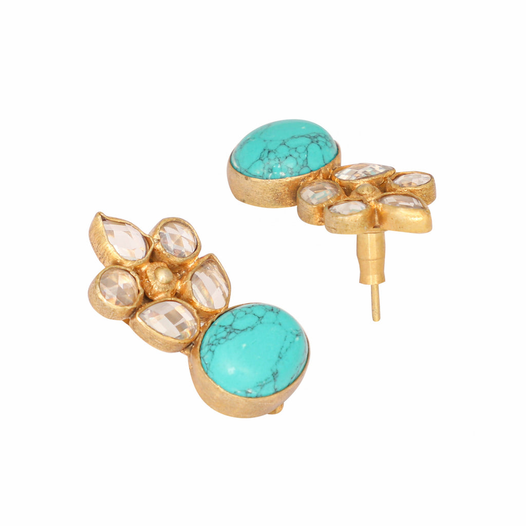 Nuyug 22K Gold Plated Turquoise Bloom Studs