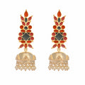 Nuyug 22K Gold-Plated Enamel & Beaded Dome Shaped Jhumka Earrings