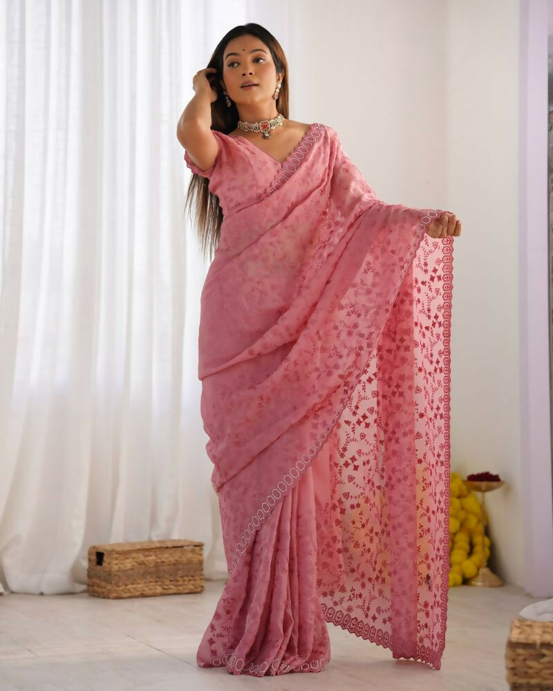 Vamsee Padma Pink Crunchy Satin Saree