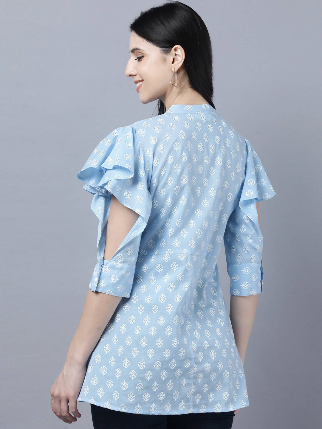 Myshka Stylish Blue Cotton Half Sleeve Women's Top