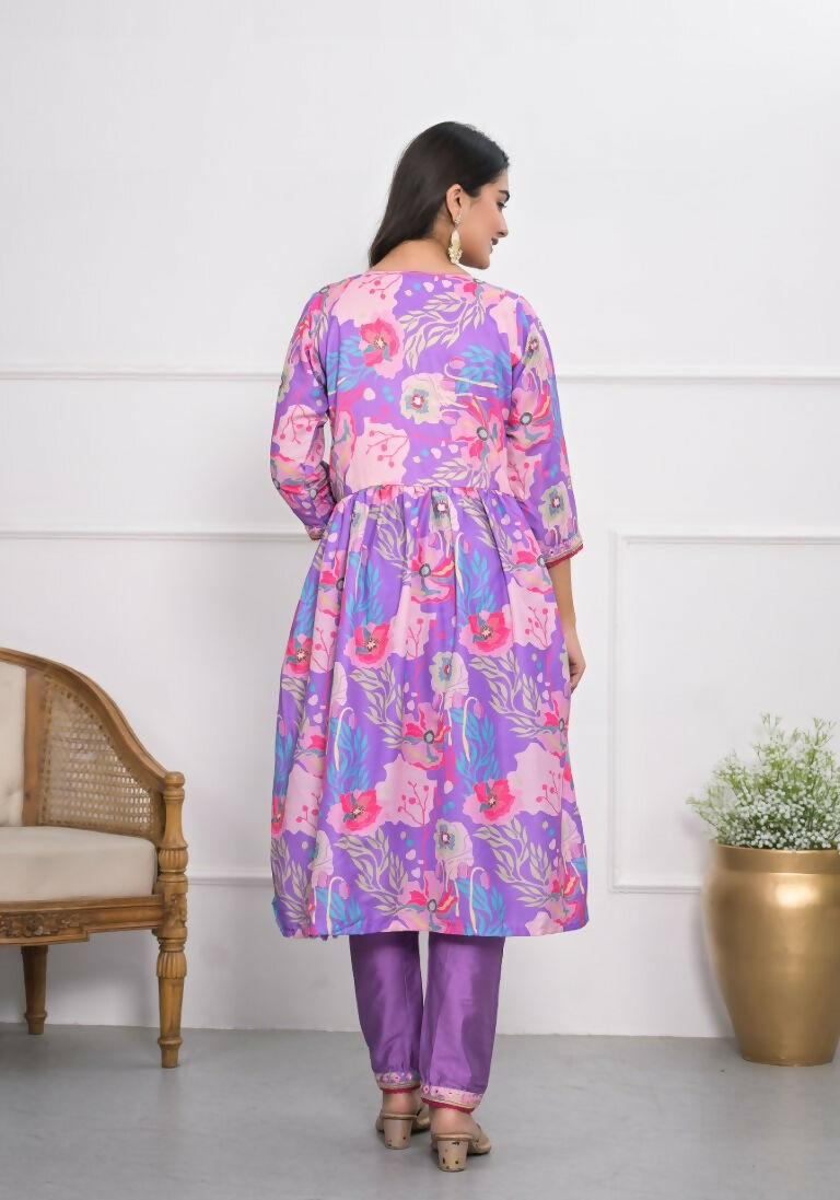 Lavender Muslin silk Embroidery with Thread and sequence Stitched Suit With Dupatta - Tanisha