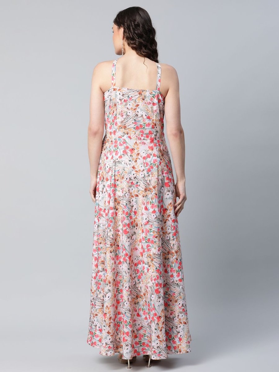 Ahalyaa Women Crepe Printed Classic White Romantic Florals Dress
