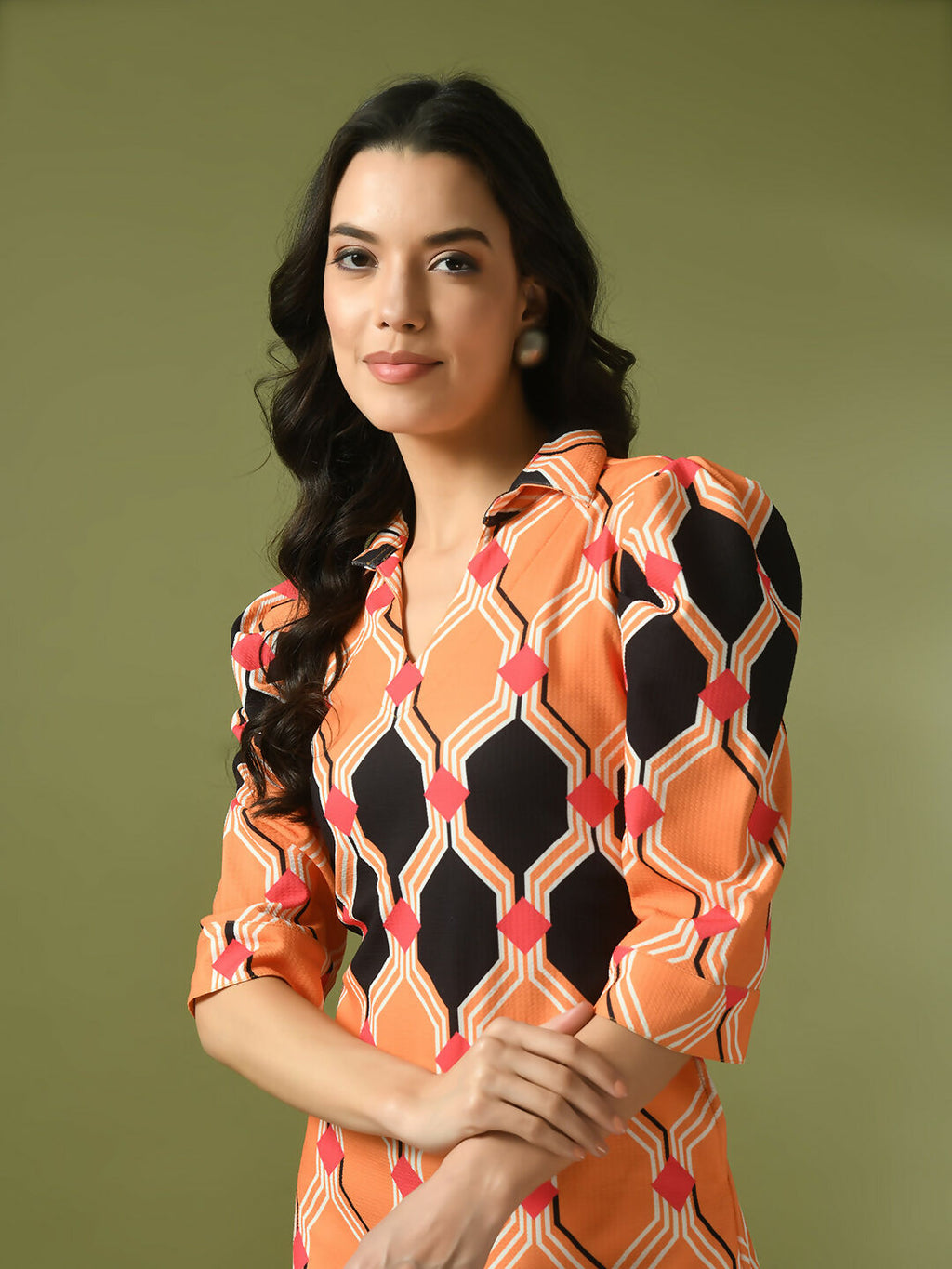 Myshka Women's Multi Printed Shirt Collar Fit and Flare Party Dress