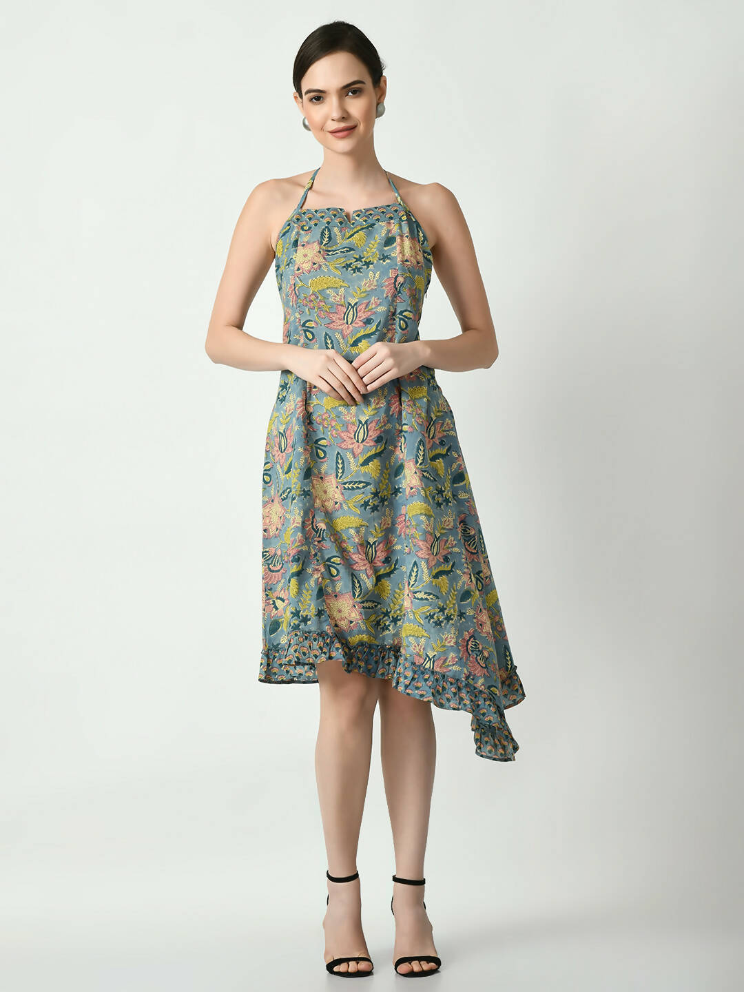 Myshka Women's Multi Floral Printed Fit and Flare Dress