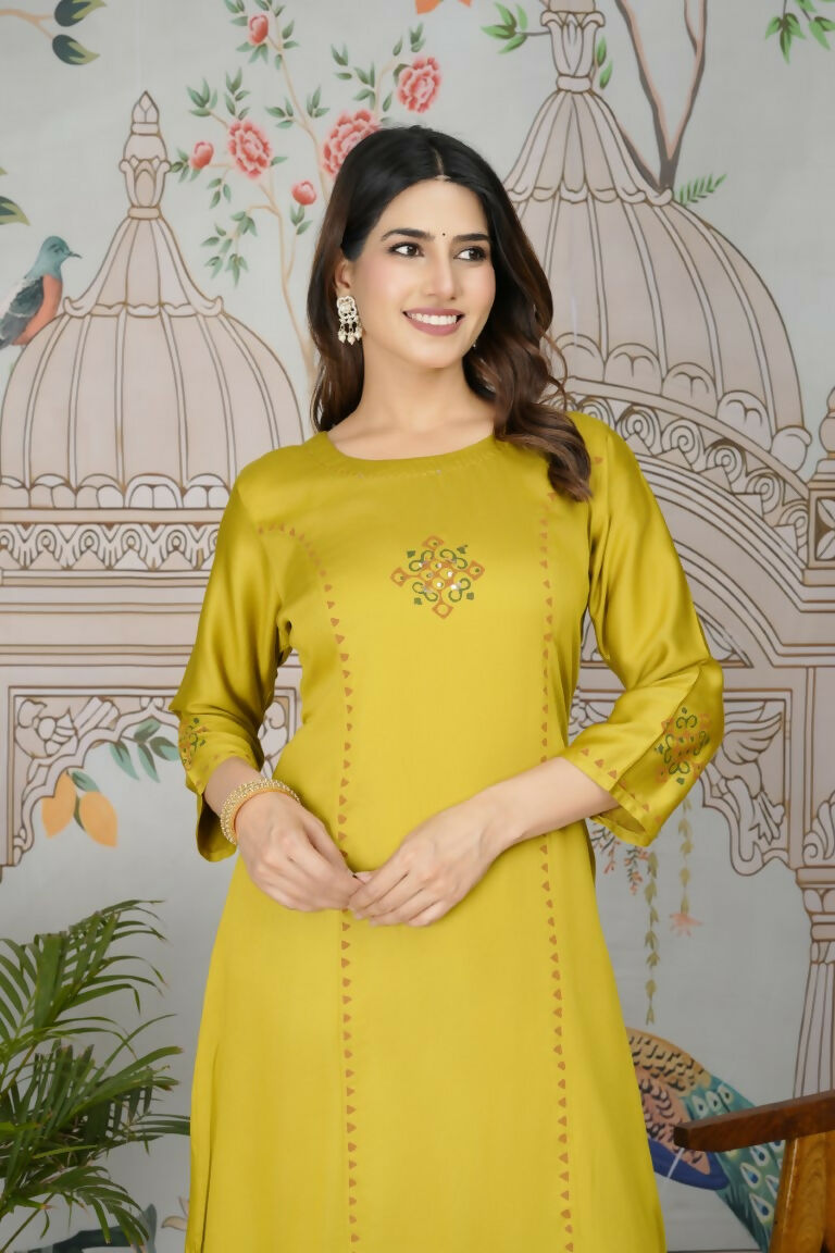 Festive Wear Ethnic Pure gaji silk with pocket inside kurti Yellow Stitched Suit - Pihu