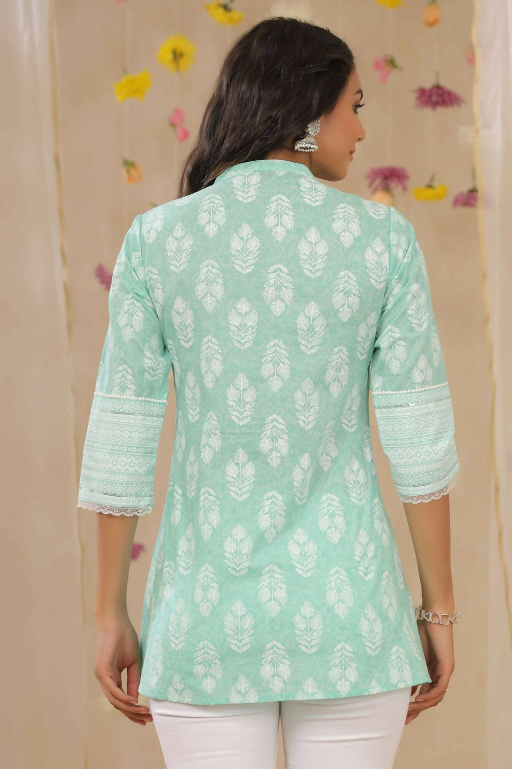 Juniper Women Mint Cambric Printed A-Line Tunic