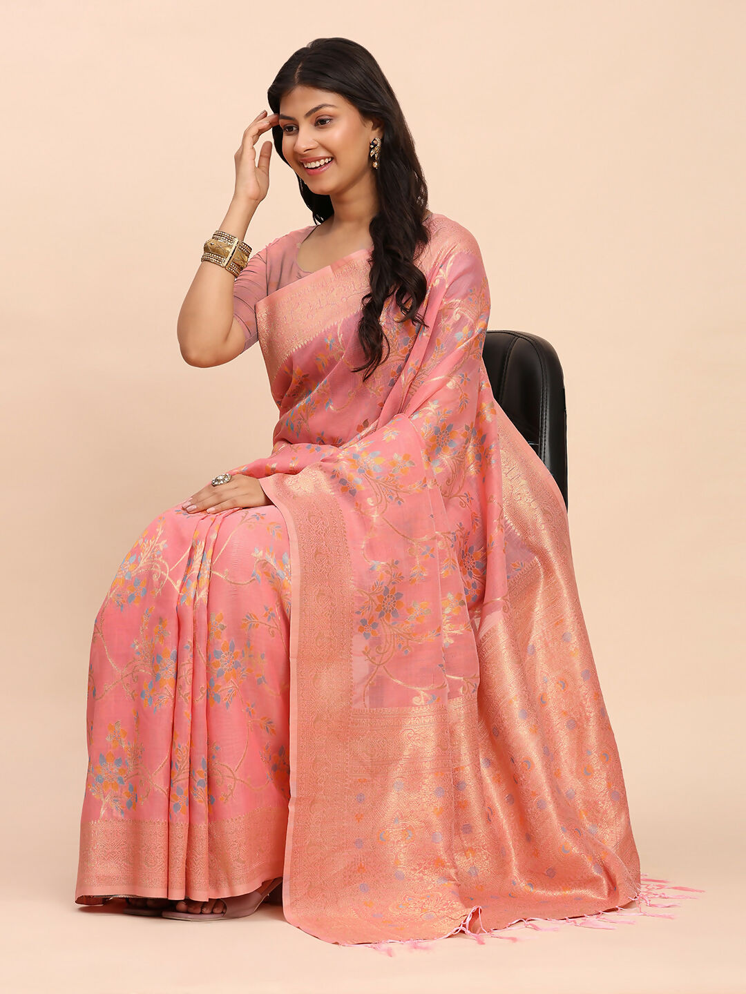 Shree Shyam Fashion Linen Cotton Peach Saree