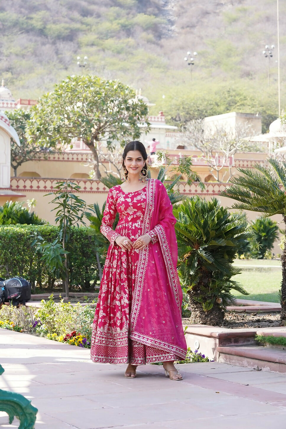 Joban Fashion Pink Viscose Jacquard Sequence Embroidery Work Kurta Set
