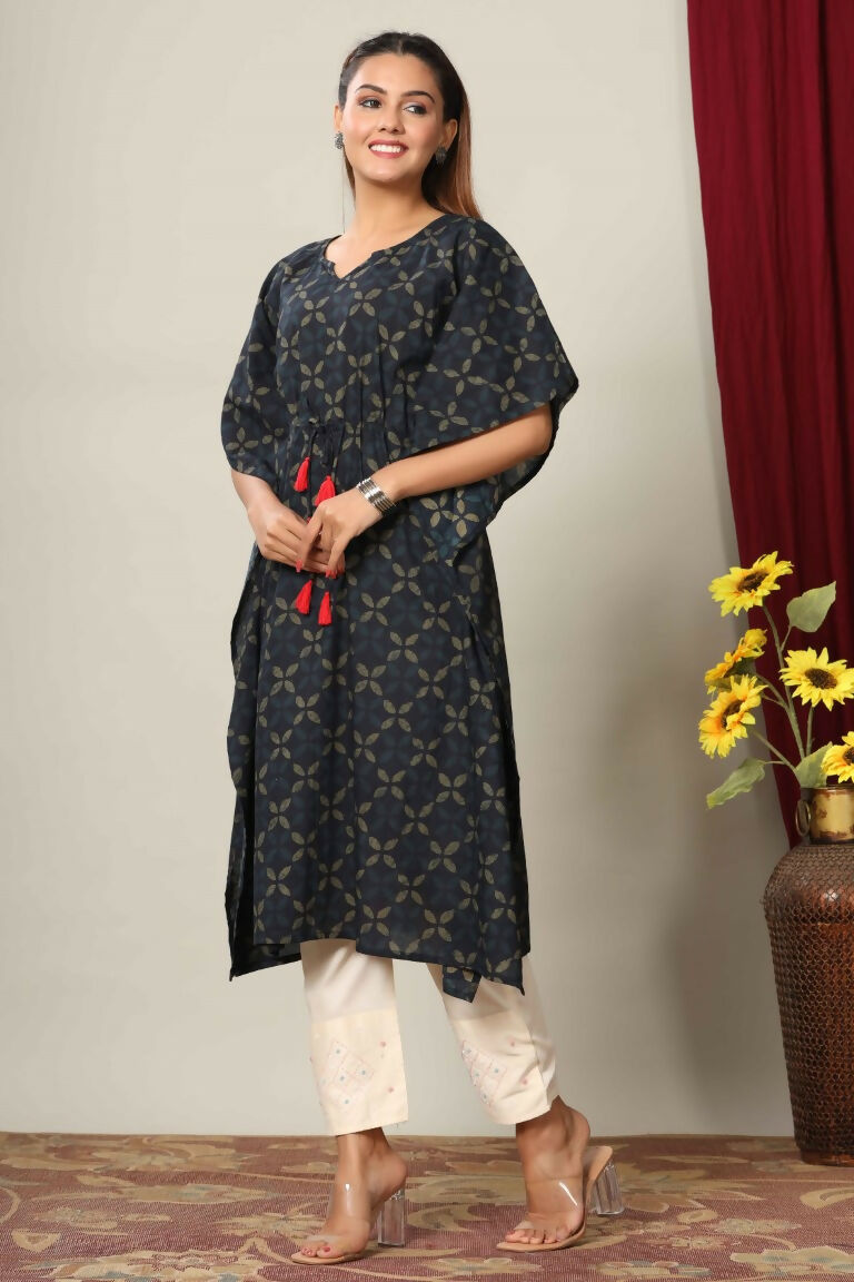 Miravan Women's Abstract Printed Cotton Kaftan Kurta