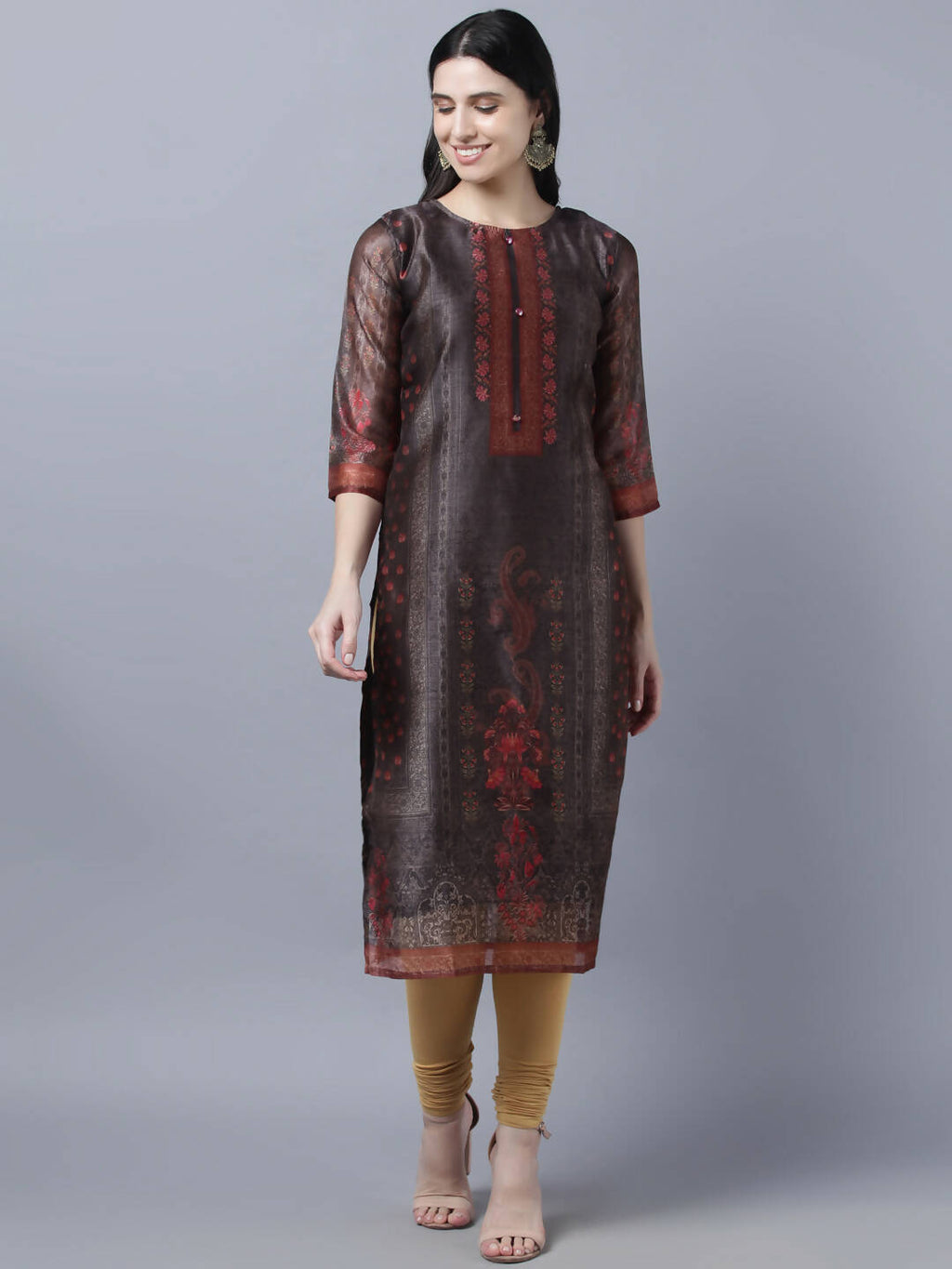 Myshka Women Multicoloured Ethnic Motifs Chanderi Silk Kurta